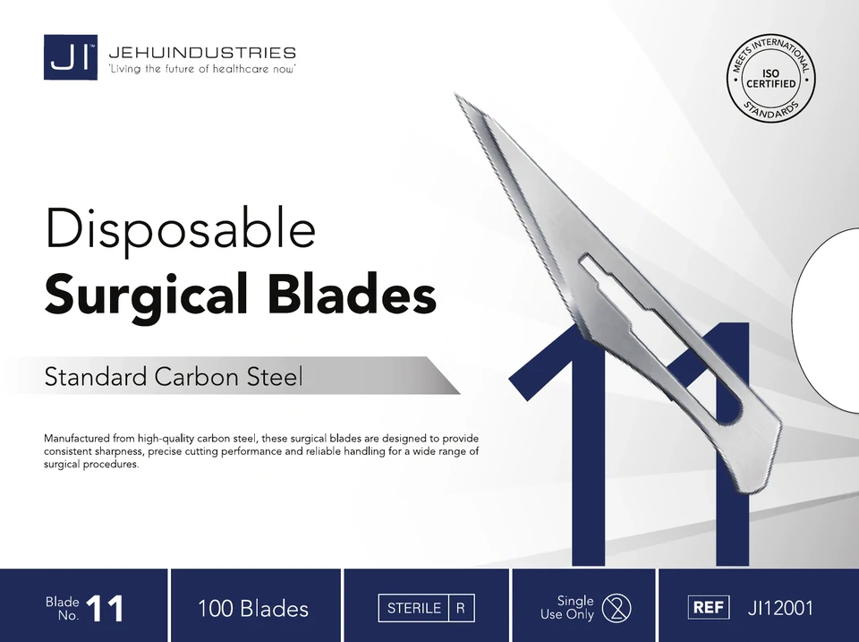 No.11 carton front with the large blade number, material line and navy information strip