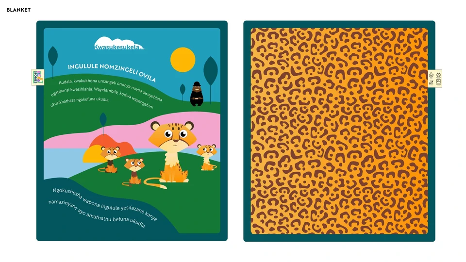 Original cheetah blanket artwork: illustrated front and patterned reverse.