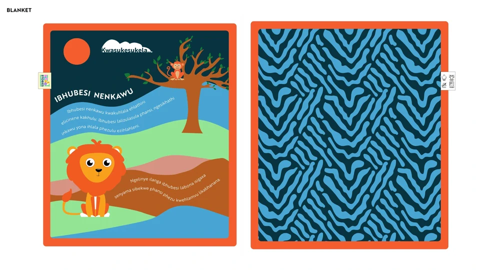The lion story extends the visual system to a second blanket design.