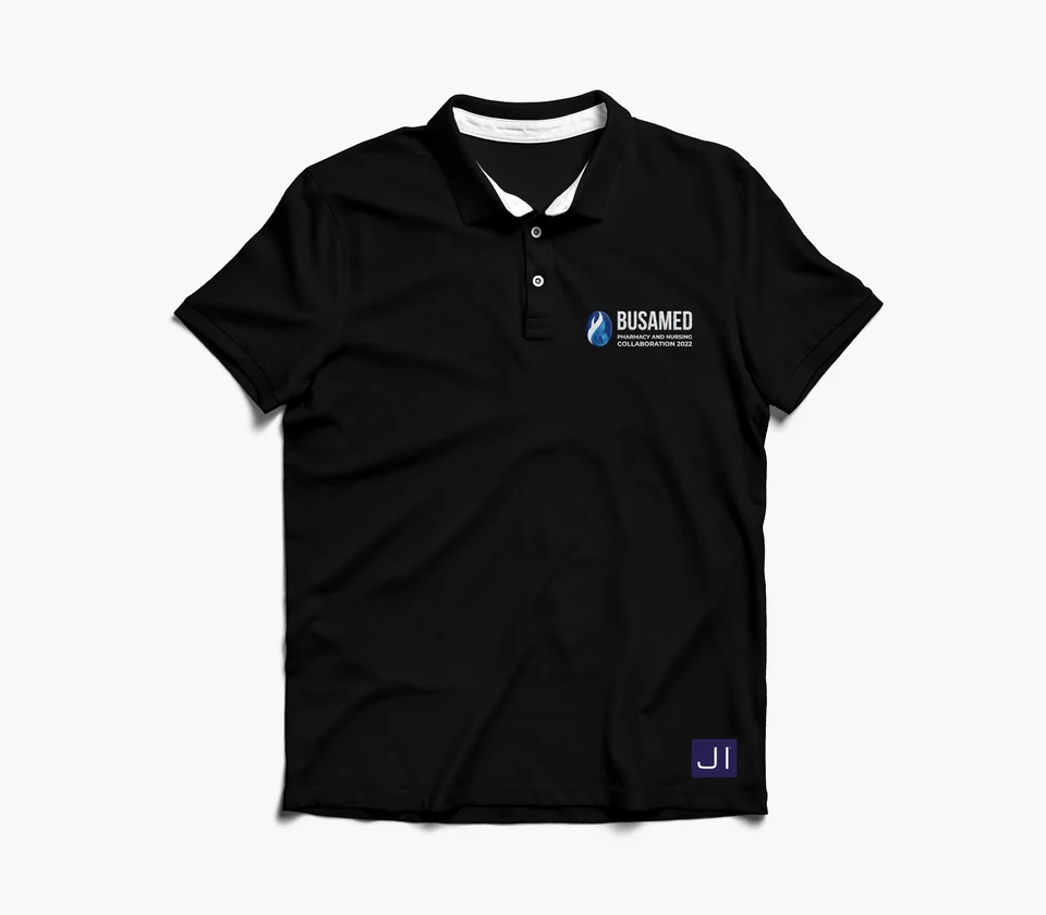 Black Busamed polo with Jehu sleeve branding