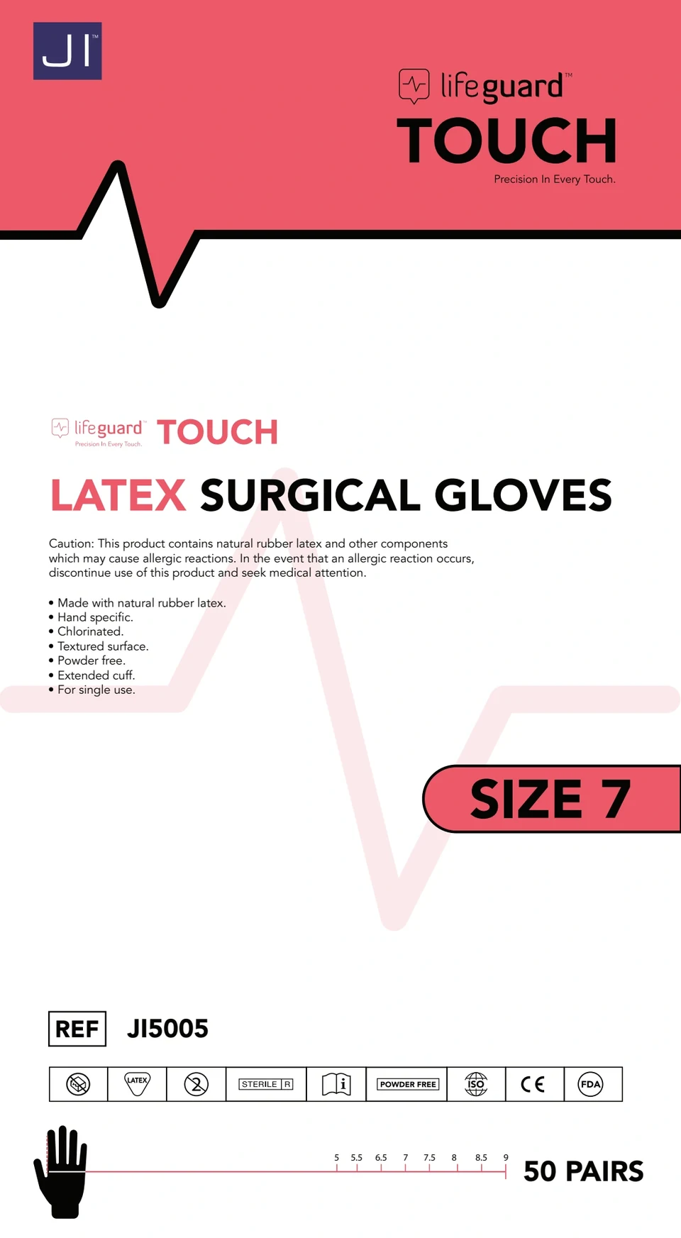 Size 7 Lifeguard TOUCH carton showing its colour field, size tab and product reference