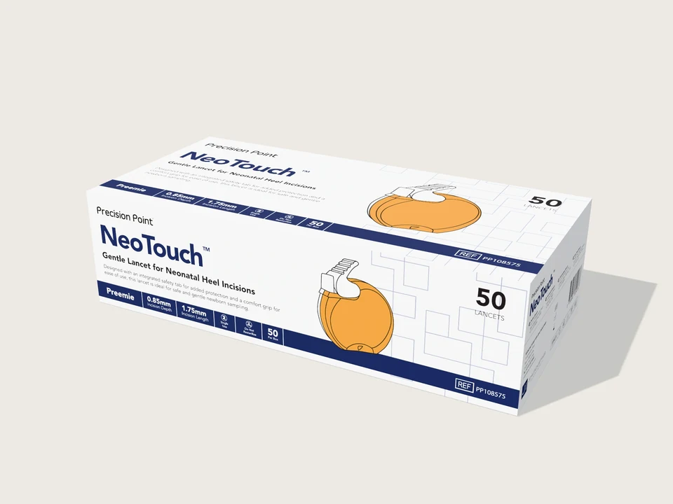 NeoTouch Preemie carton mockup using the original packaging artwork
