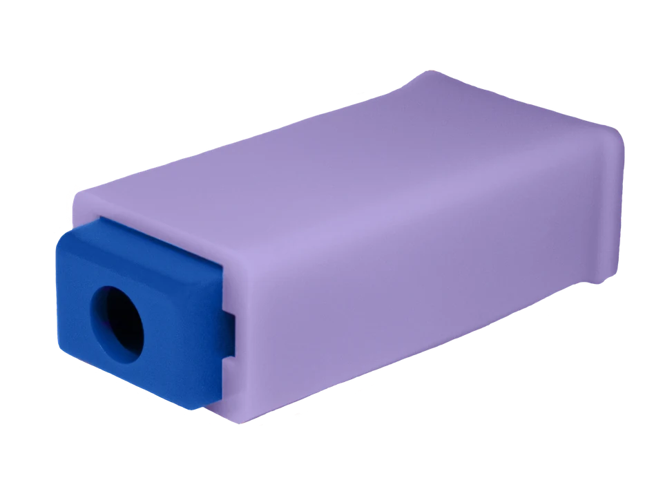 Prepared purple safety lancet image, angled product view