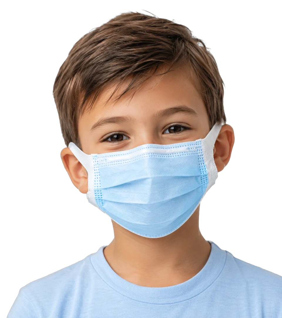 Edited image of a child wearing a blue mask