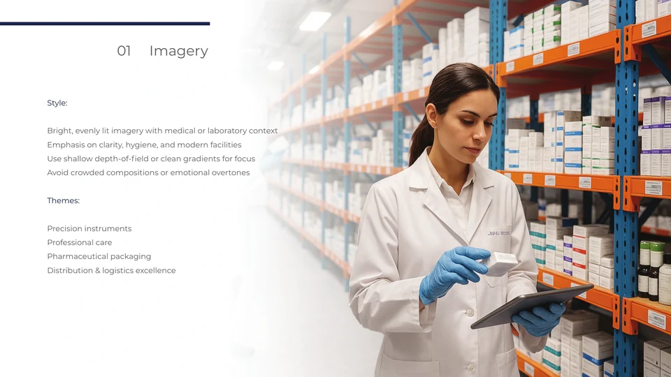 Imagery direction: bright clinical settings and uncluttered compositions.