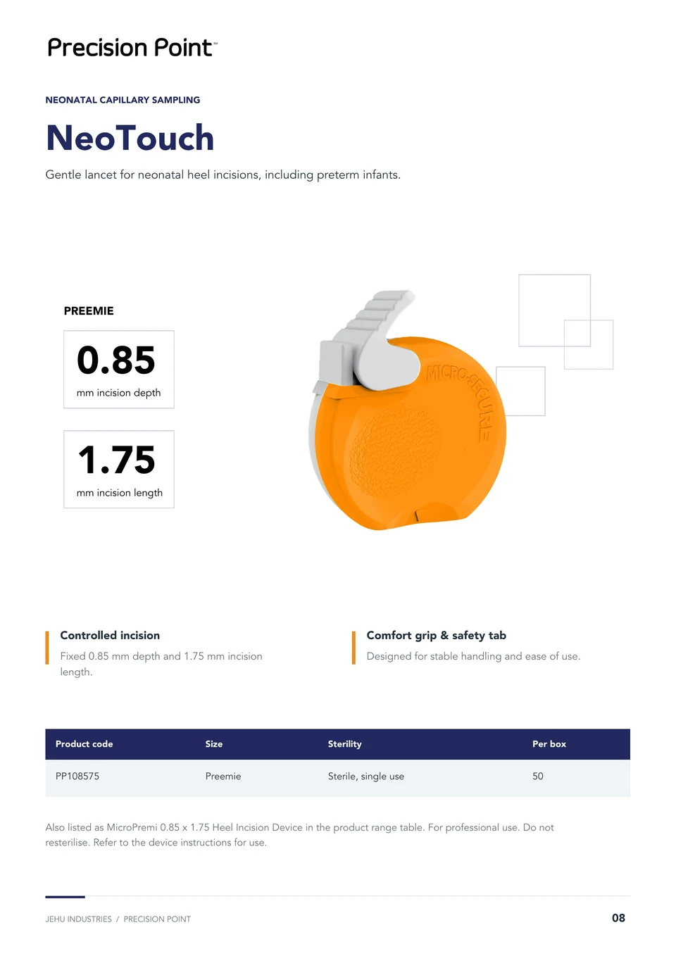 NeoTouch: incision depth and length remain separate, clearly labelled measurements.