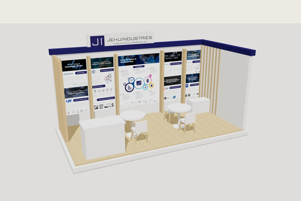 Rendered preview of the Africa Health stand reconstruction, using the supplied exhibition artwork.