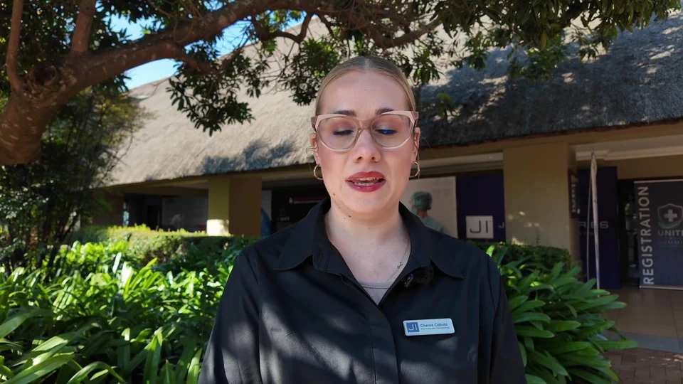 A Jehu team member speaking outdoors in the film.